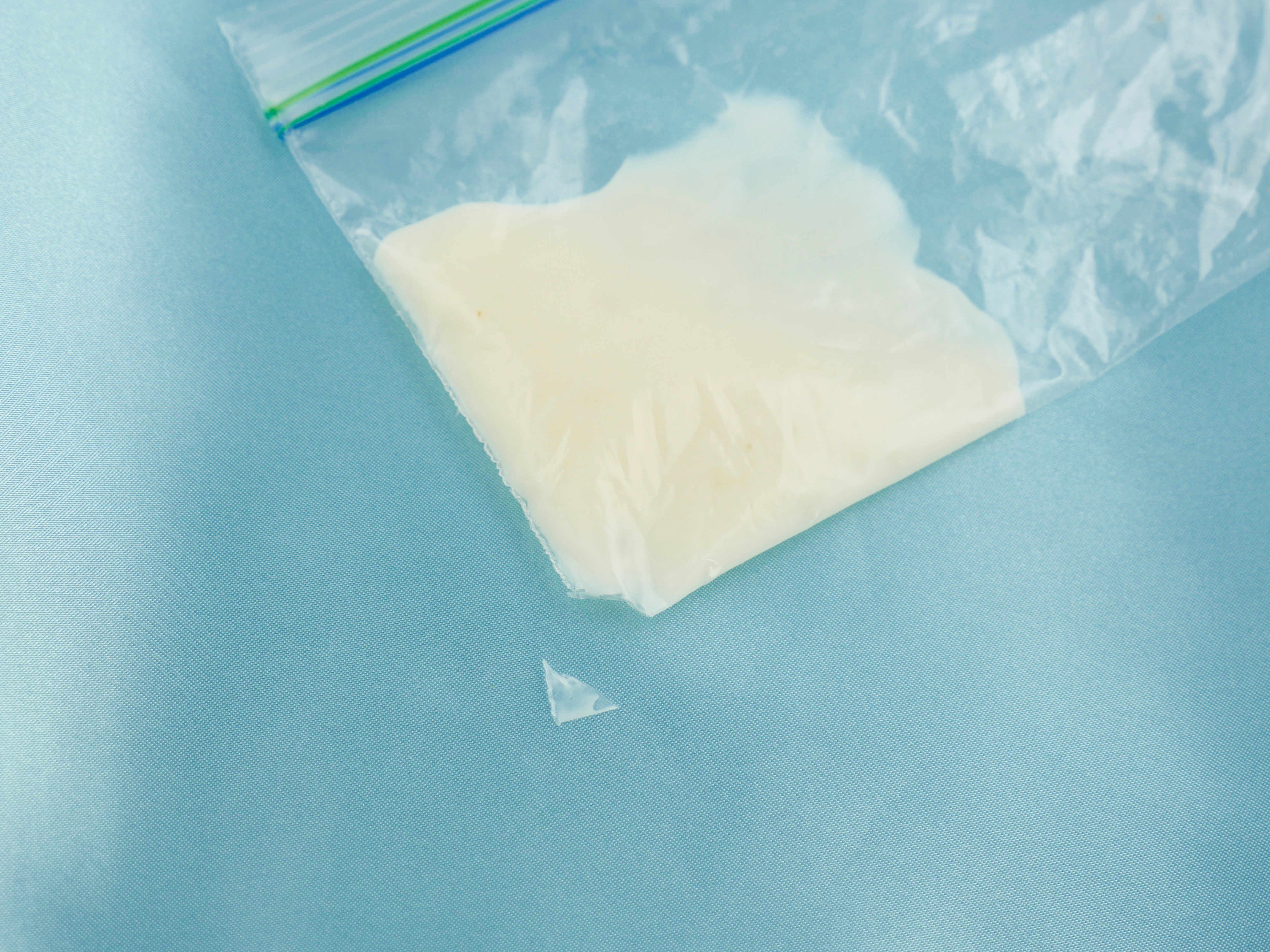 sample in bag with corner snipped