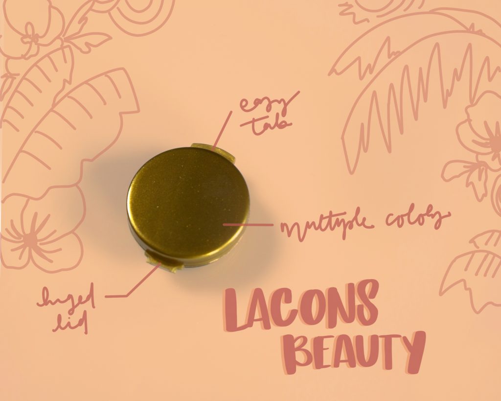 Small Lacons Metallic Plastic Container Labeled with Tropical Leaves 