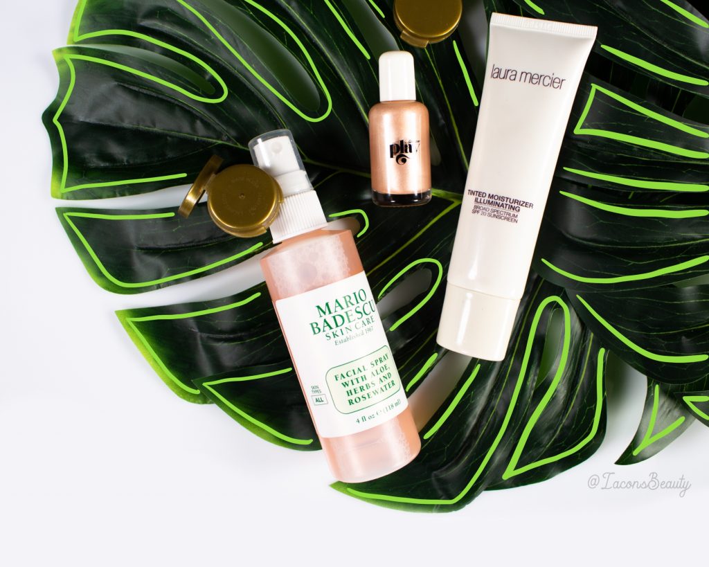 Beauty products with Lacons Beauty plastic sampling containers on a palm leaf